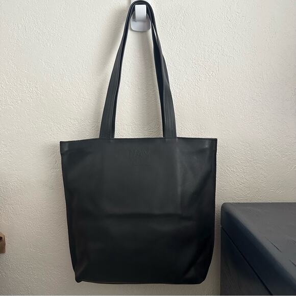 Mayko Leather Tote Bag NEW Black 2 Shoulder Handles Zipper Closure Pocket Inside - Picture 13 of 13